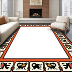Bold Orange Tribal Creatures Border Rug
