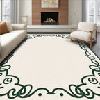 Dark Green Ornate Scroll Border Rug