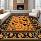 Orange Bat Floral Border Rug