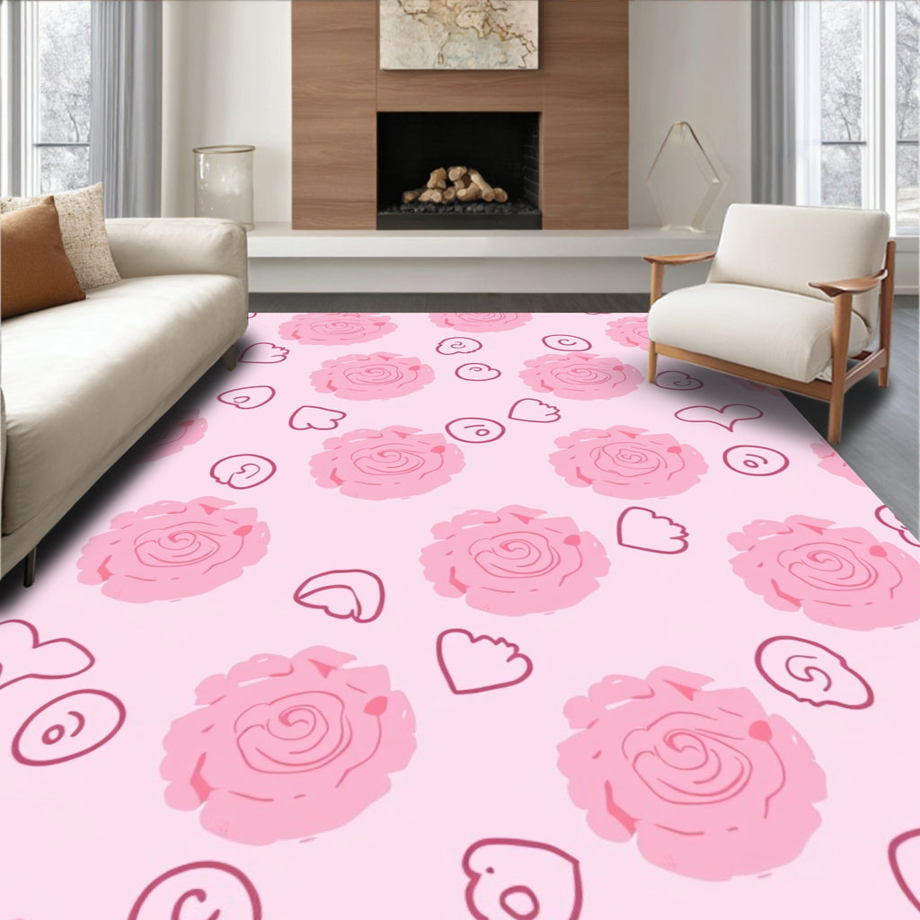 Pink Peony Floral Hearts Rug
