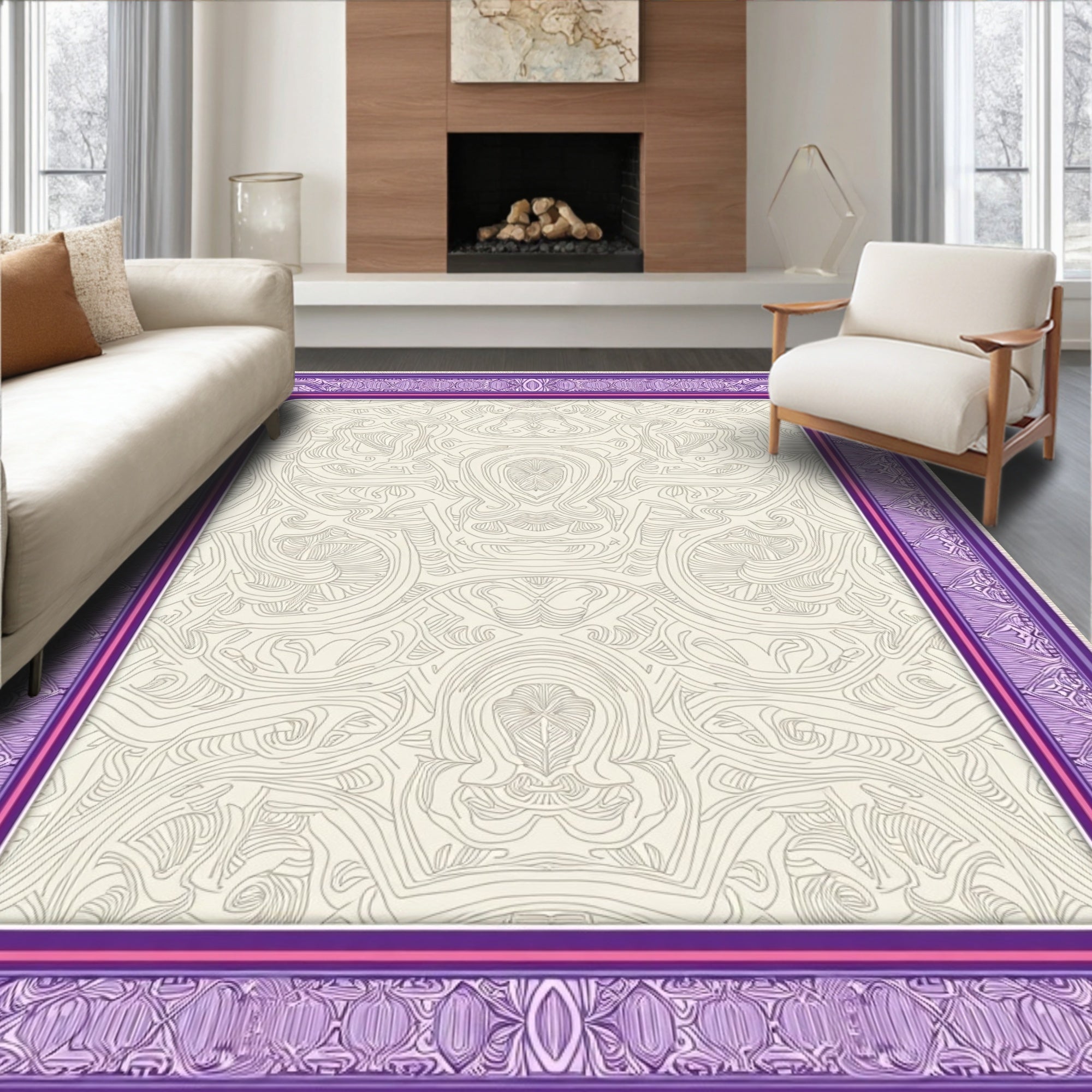 Lavish Purple Intricate Geometric Frame Rug