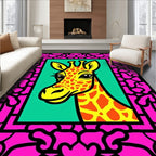 Vibrant Giraffe Portrait Pink Frame Rug