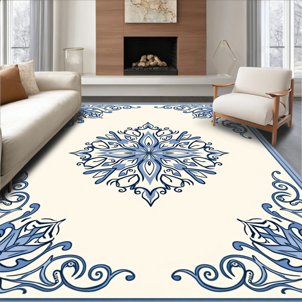Blue Floral Medallion Border Rug