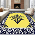 Vibrant Yellow Dark Blue Floral Frame Rug