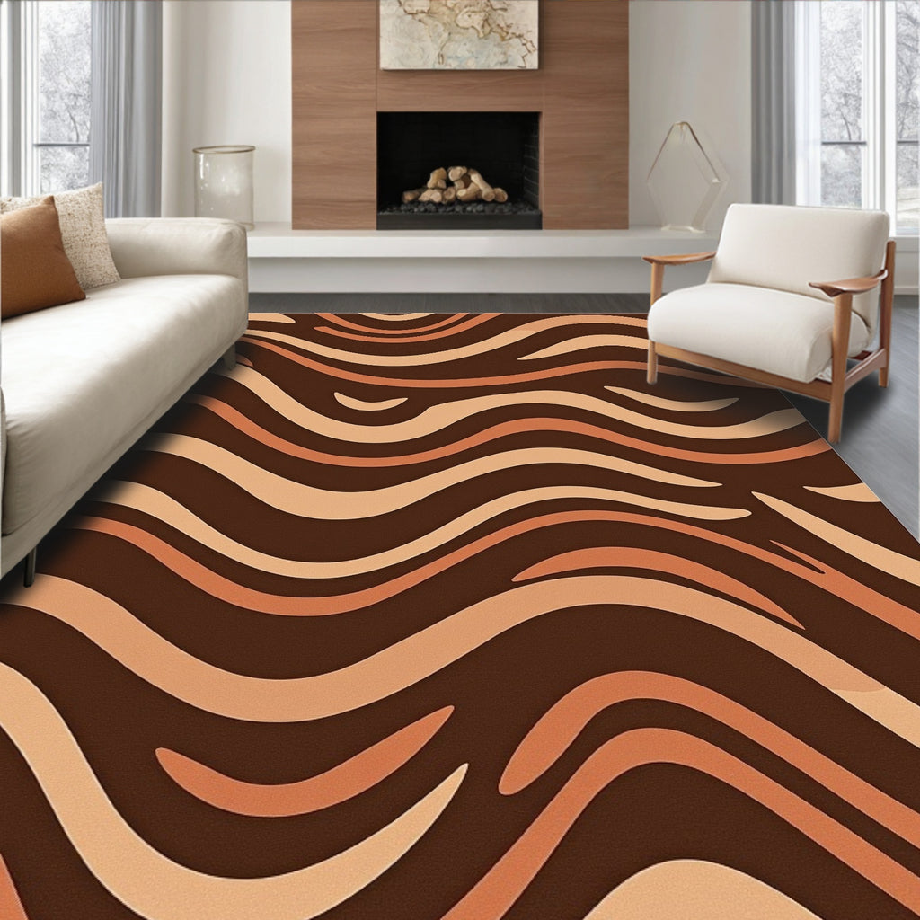 Earthy Brown Wavy Stripe Rug