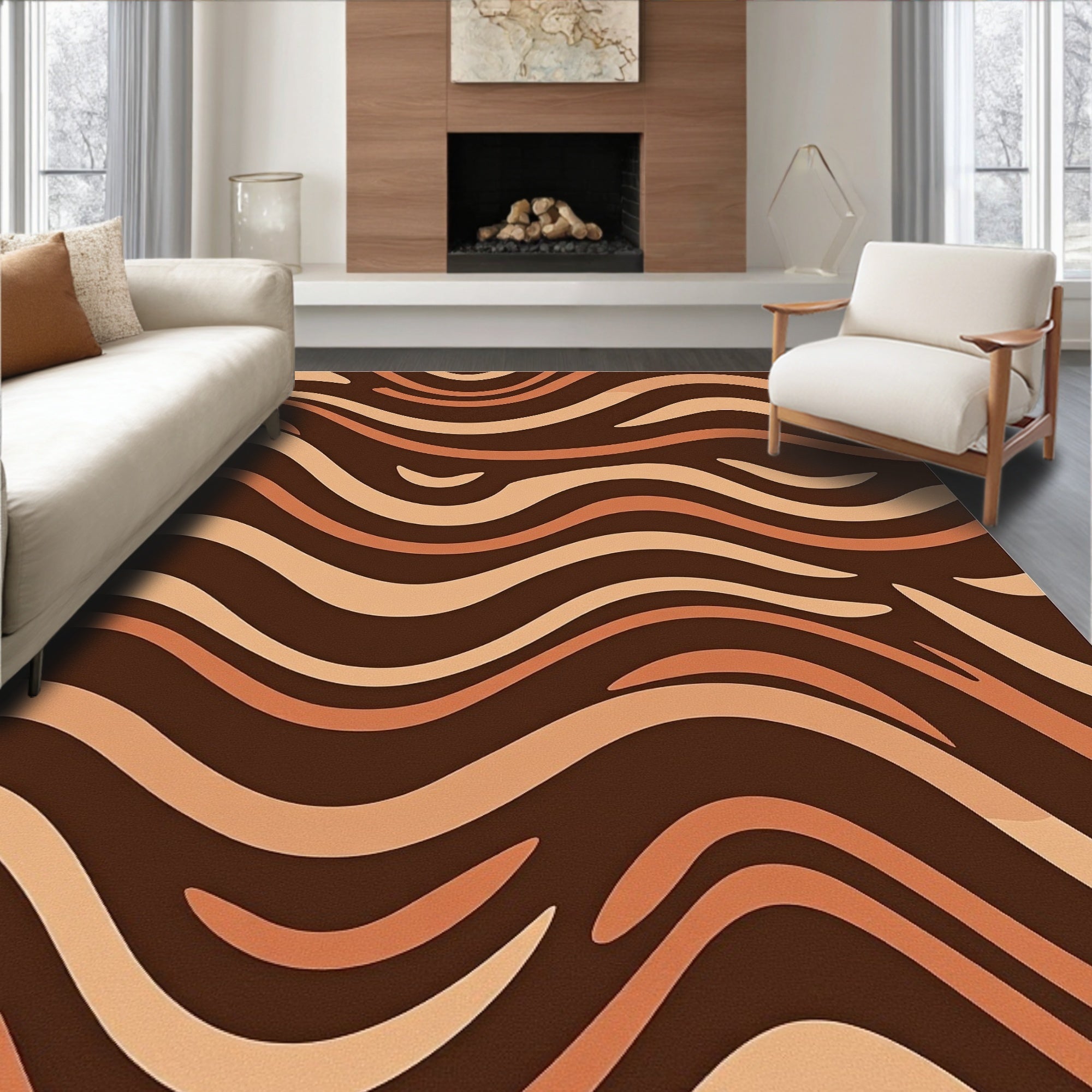 Earthy Brown Wavy Stripe Rug