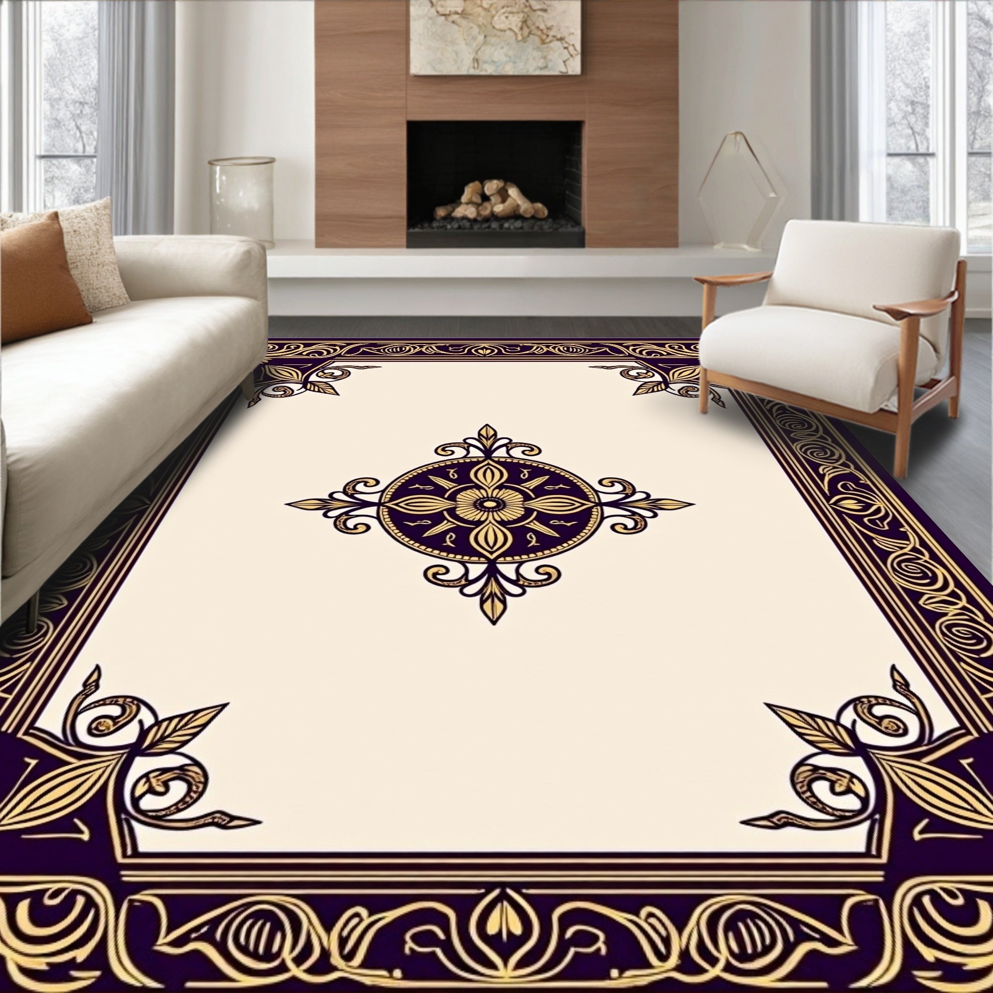 Regal Gold and Plum Medallion Rug