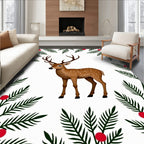 Whimsical Deer and Holly Frame Rug