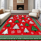 Festive Red Christmas Tree Stars Rug