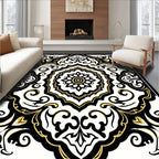 Black Gold Ornate Medallion Floral Rug