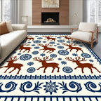 Rustic Brown Reindeer Snowflake Border Rug