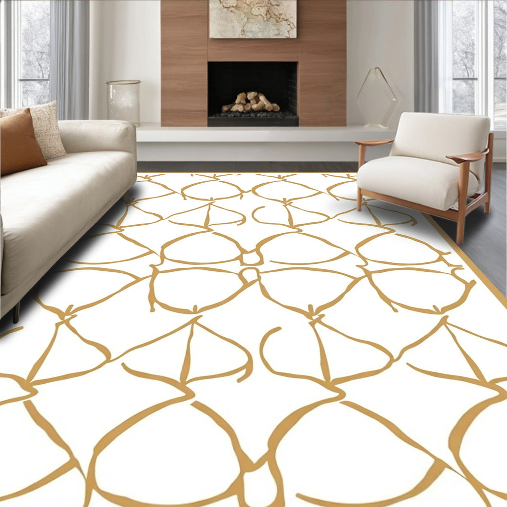 Golden Interlocking Vine Swirl Rug