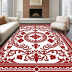 Crimson Red Floral Medallion Square Rug