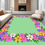 Whimsical Floral Border Pink Yellow Purple Rug