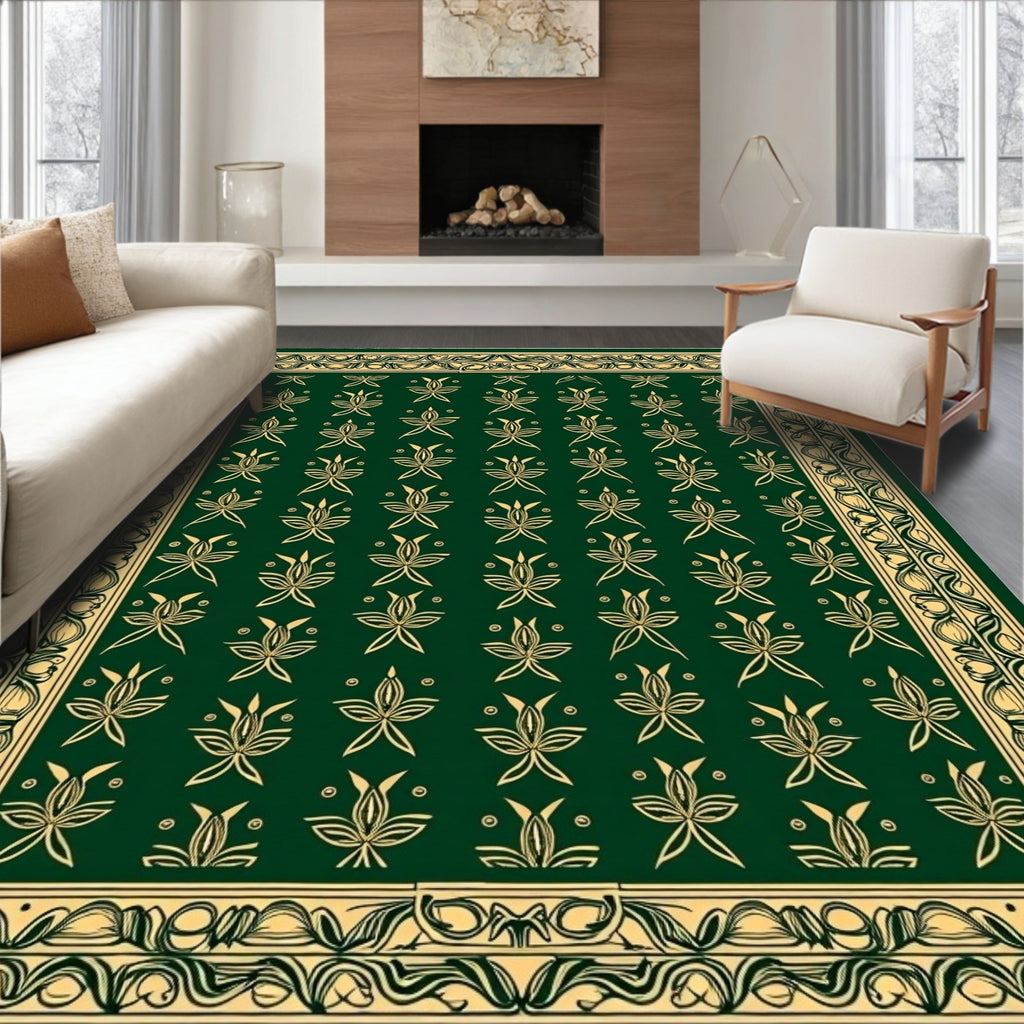 Emerald Gold Floral Vine Border Rug