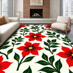 Vibrant Red Blooming Foliage Rug