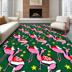 Festive Pink Flamingo Christmas Stars Rug
