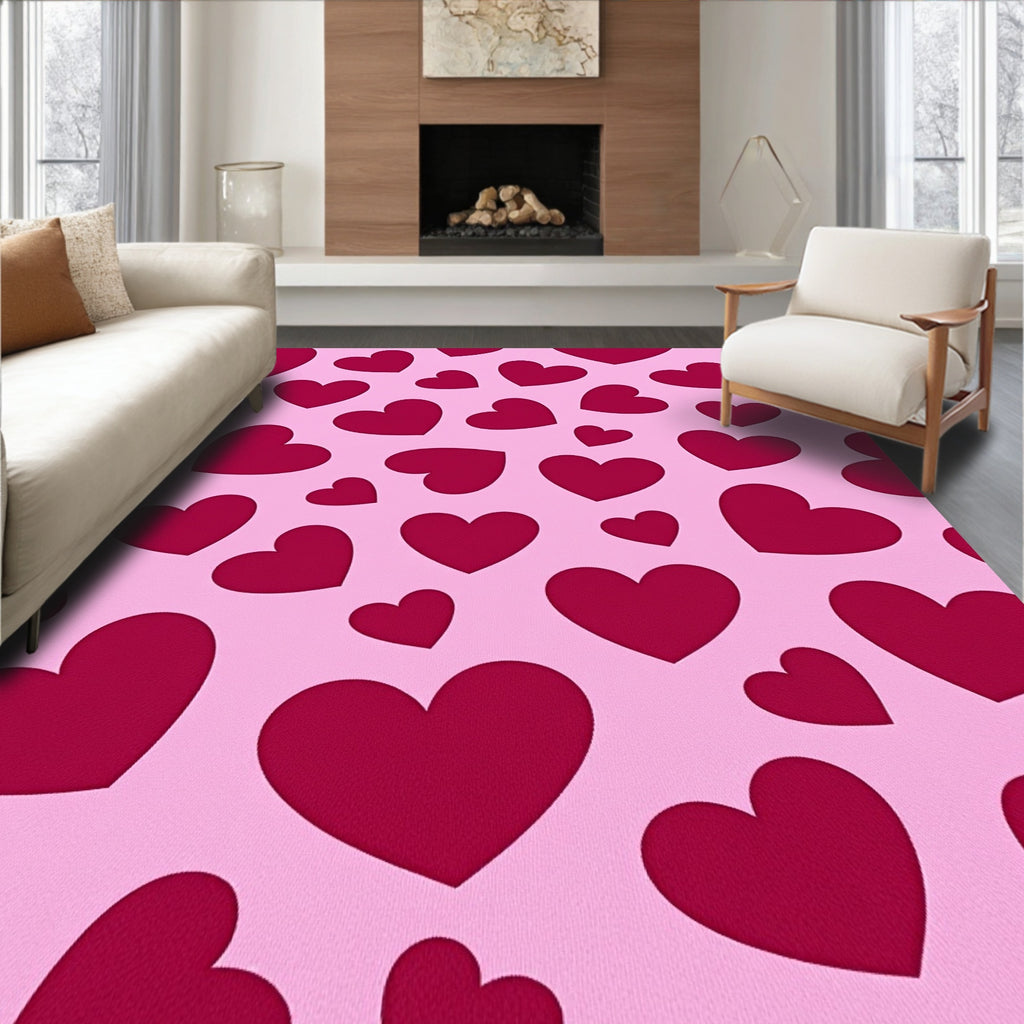 Pink Scattered Heart Background Rug