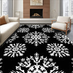 Black White Snowflake Medallion Repeat Rug