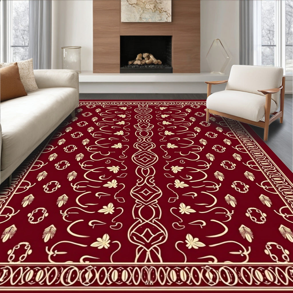 Crimson Ivory Ornate Floral Vine Rug