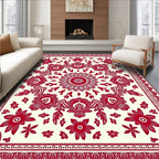 Bold Crimson Floral Mandala Rug