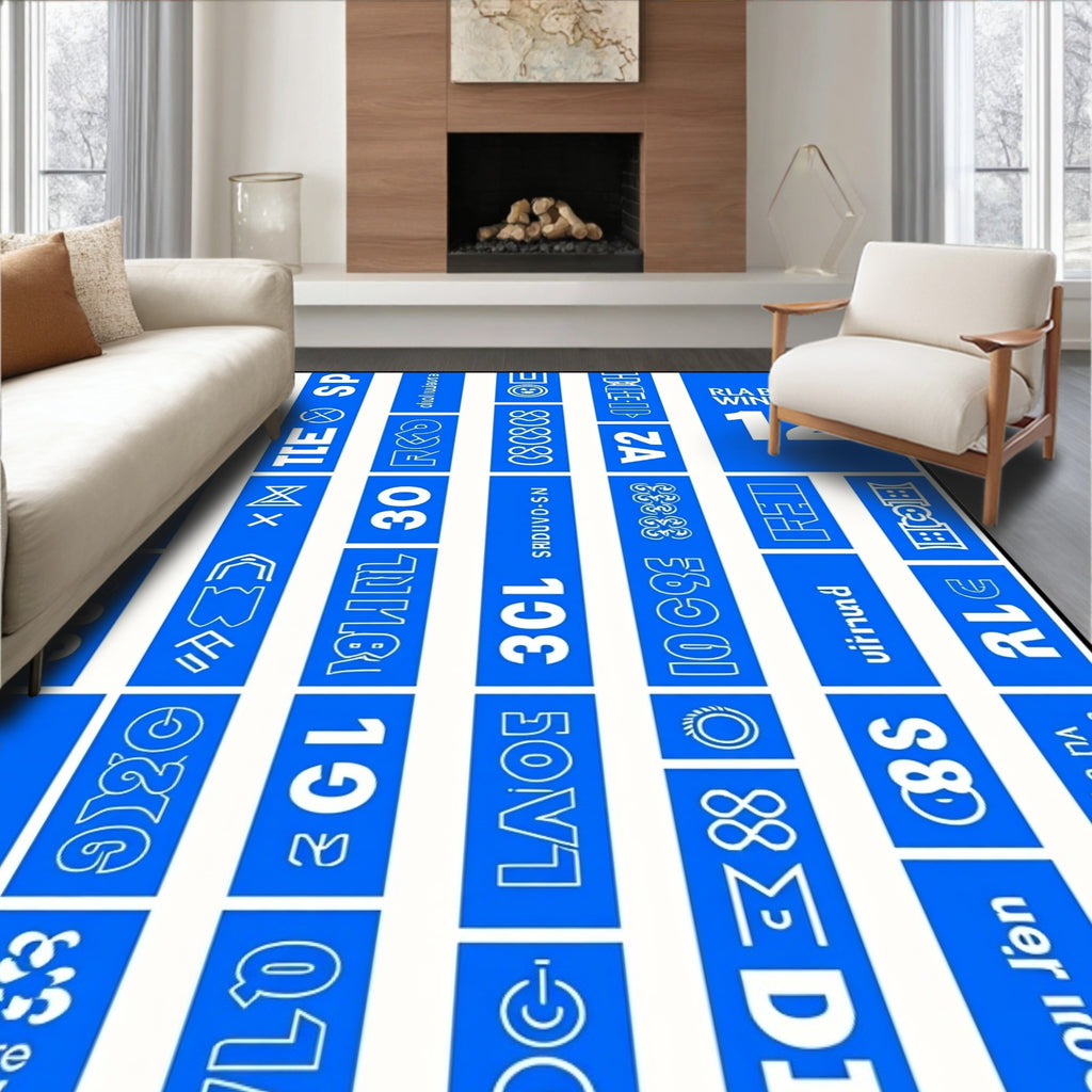 Retro Blue White Vertical Stripes Rug