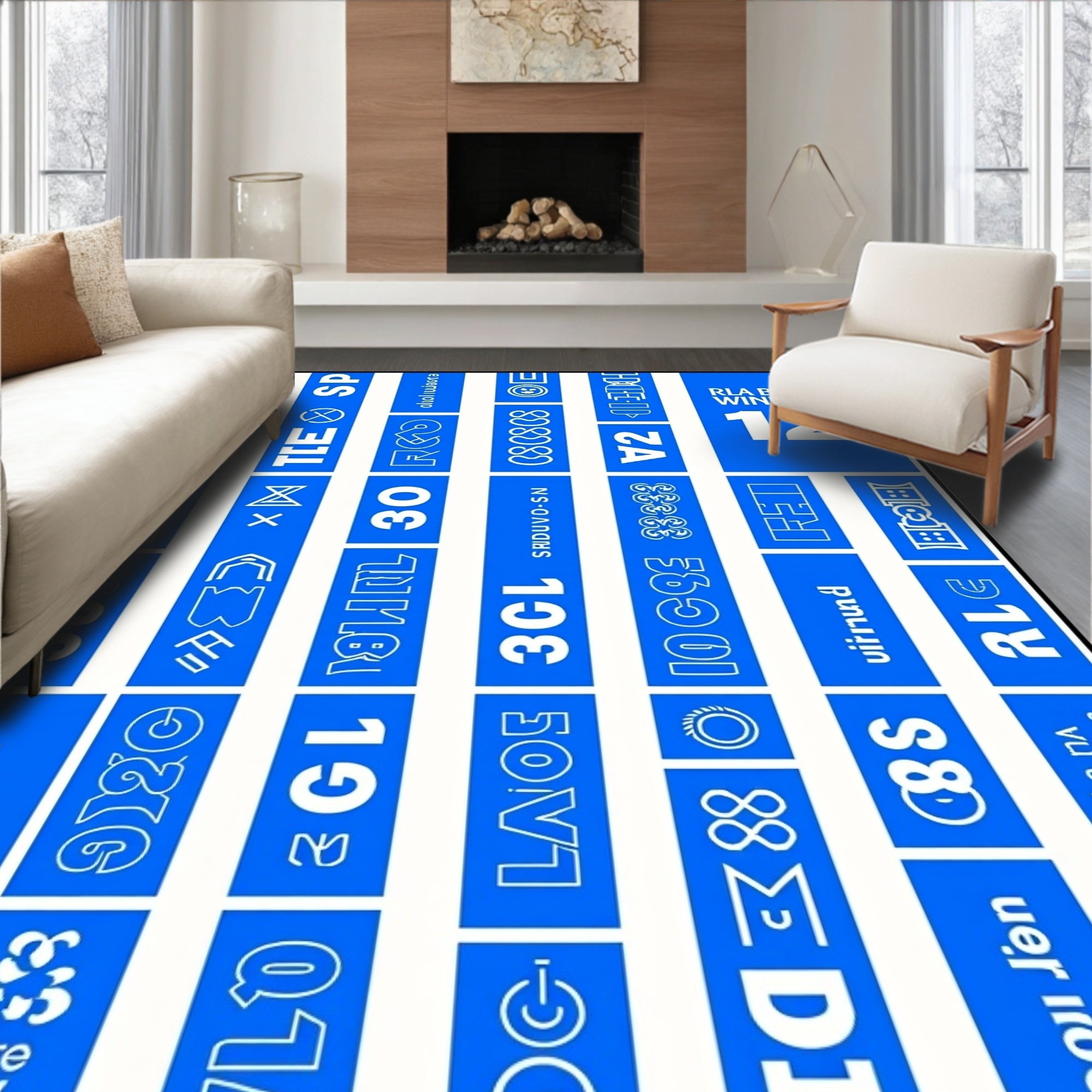 Retro Blue White Vertical Stripes Rug