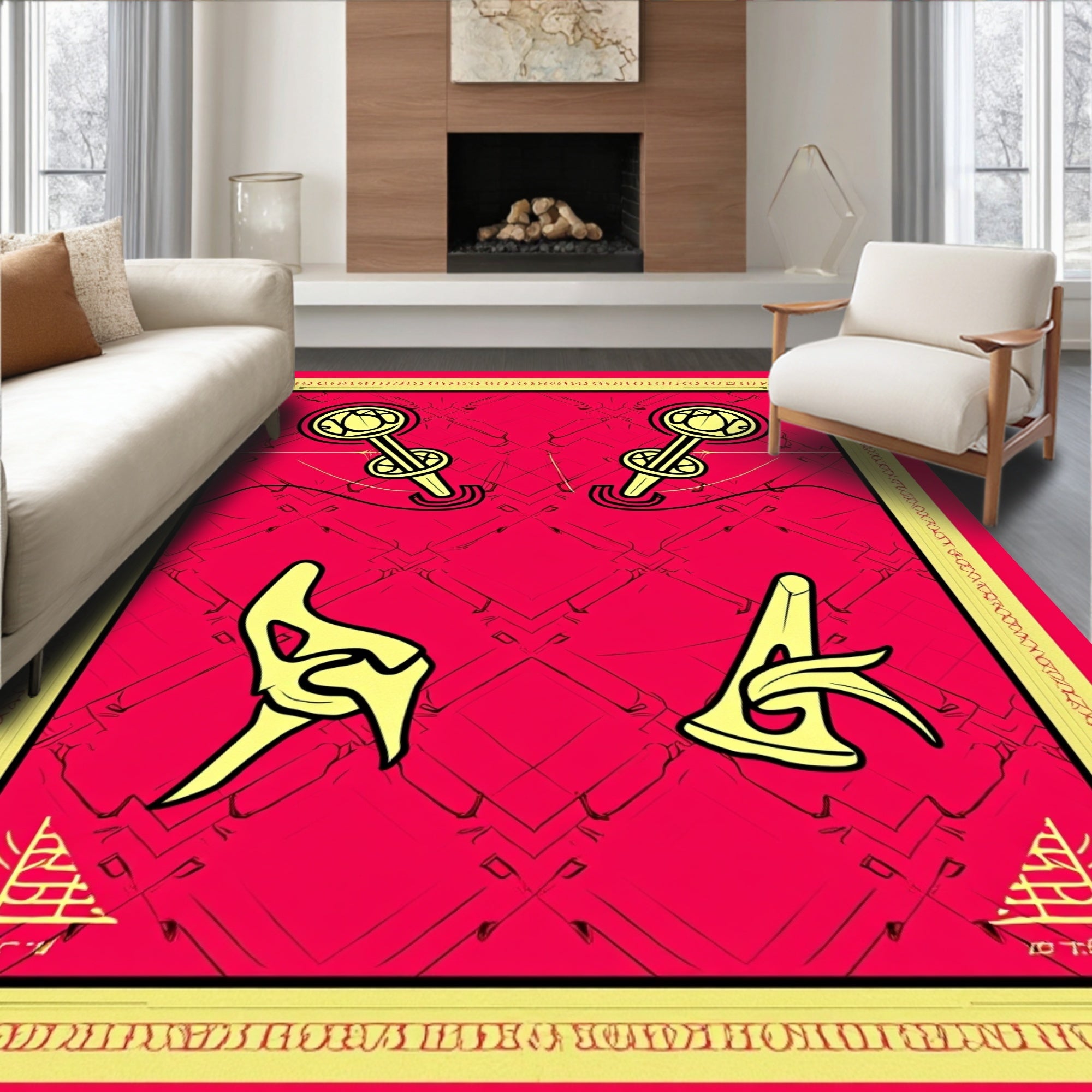 Bold Red Abstract Key Medallion Rug