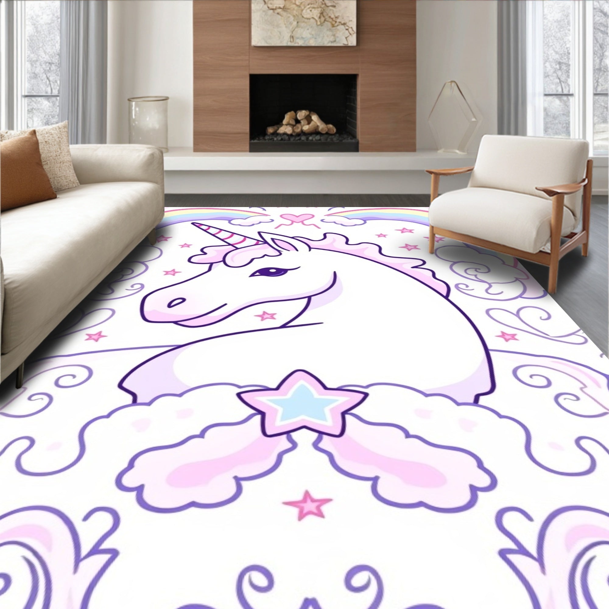 Pastel Rainbow Unicorn Cloud Dream Rug