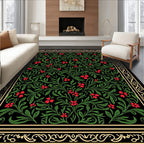Black Crimson Floral Vine Scroll Rug