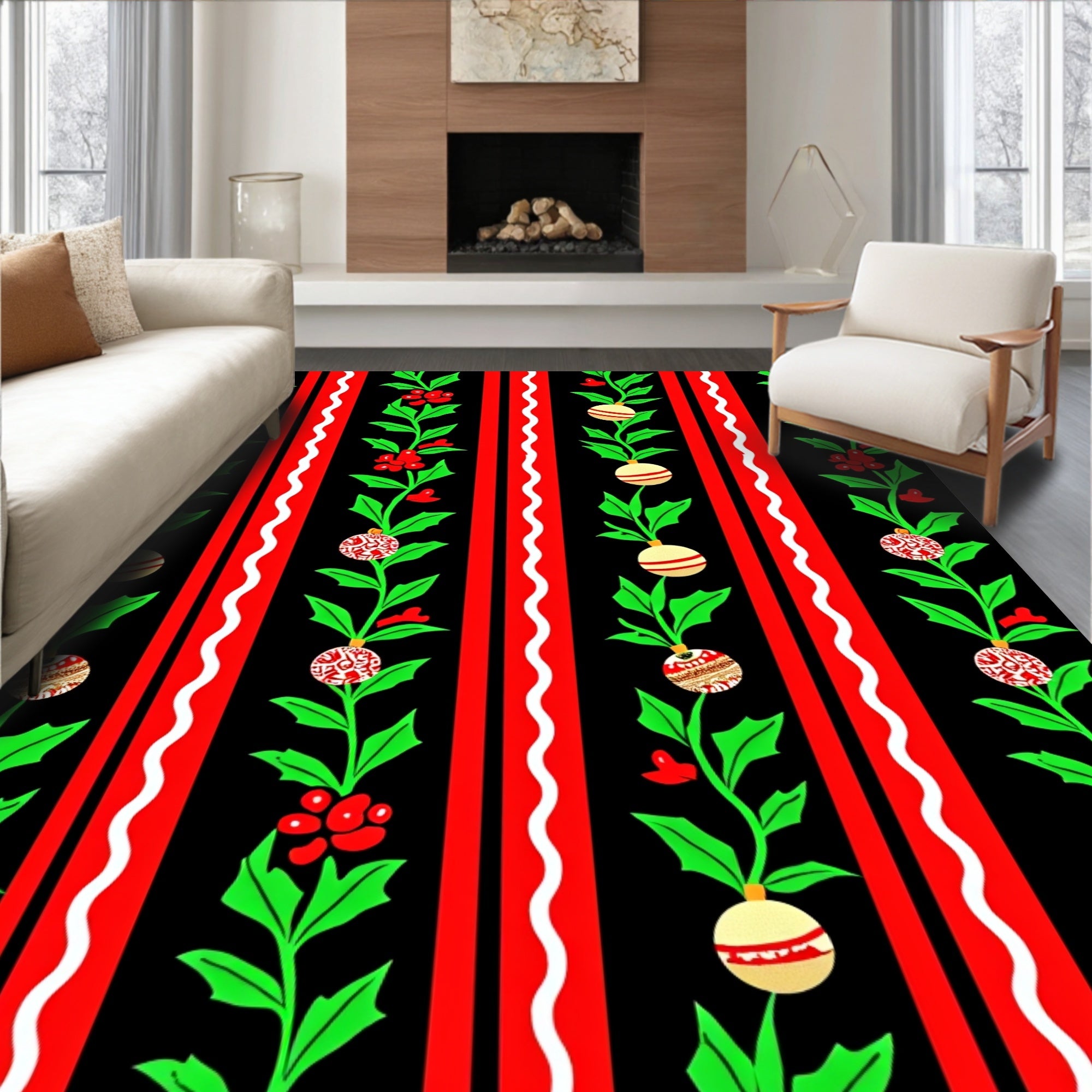 Christmas Holly Berry Ornament Garland Rug