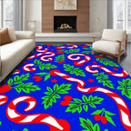 Christmas Candy Cane Holly Berry Stars Rug