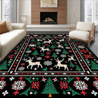 Cream Red Green Festive Reindeer Trees Rug