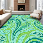 Aqua Emerald Swirl Leaf Art Rug