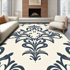 Deep Blue Damask Cream Scroll Rug