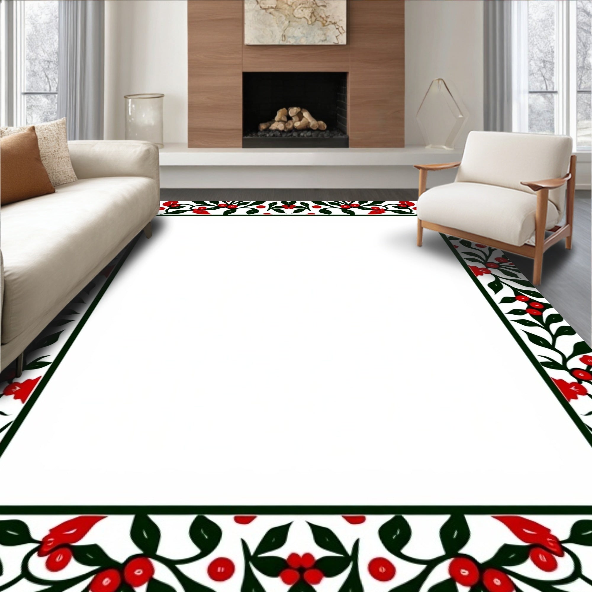Red Black Berry Vine Border Rug