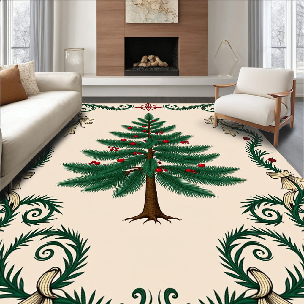 Festive Evergreen Garland with Cherries Rug