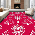 Red White Snowflake Christmas Tree Rug
