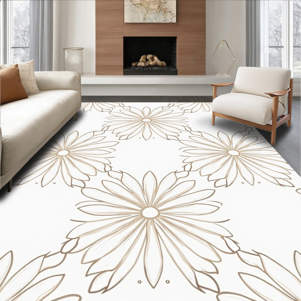 Minimalist Beige Floral Outline Rug