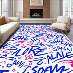Blue And Pink Graffiti Text Rug
