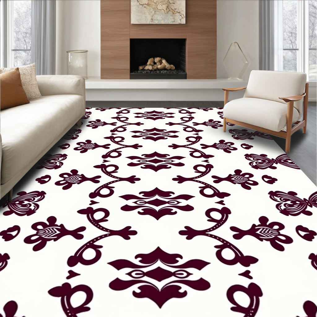 Deep Plum Victorian Scrollwork Medallion Rug