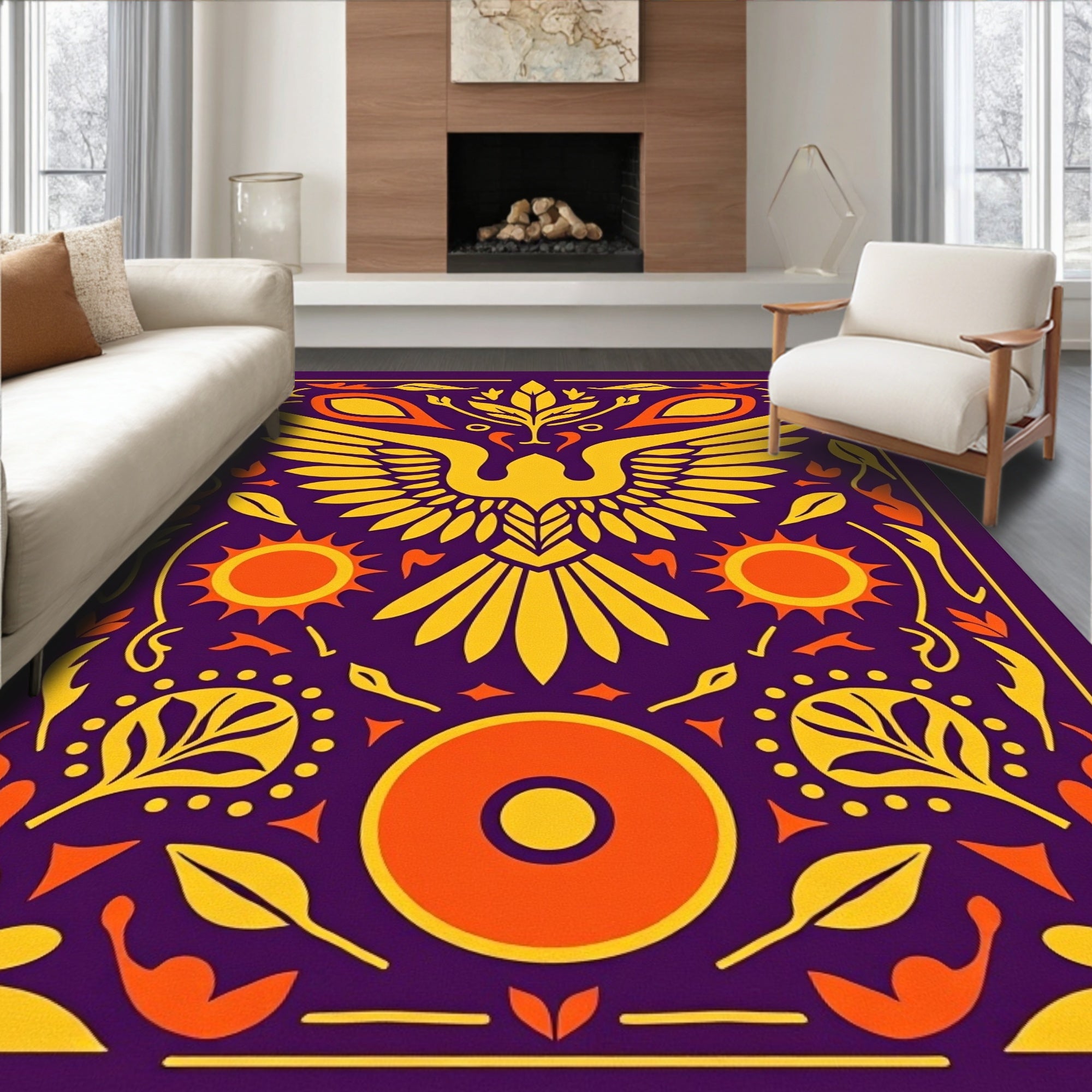 Golden Phoenix Sun Blossom Aubergine Rug