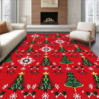 Red Evergreen Snowflake Woodland Holiday Rug