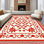 Crimson Red Floral Vine Border Rug
