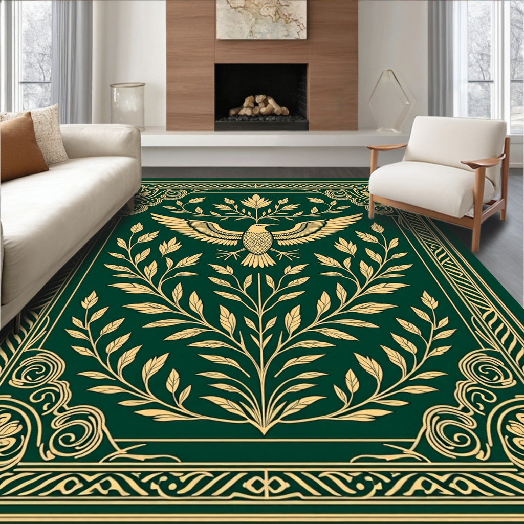 Emerald Gold Winged Bird Foliage Rug