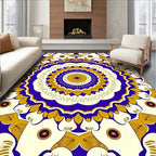 Vibrant Blue Gold Mandala Bloom Rug