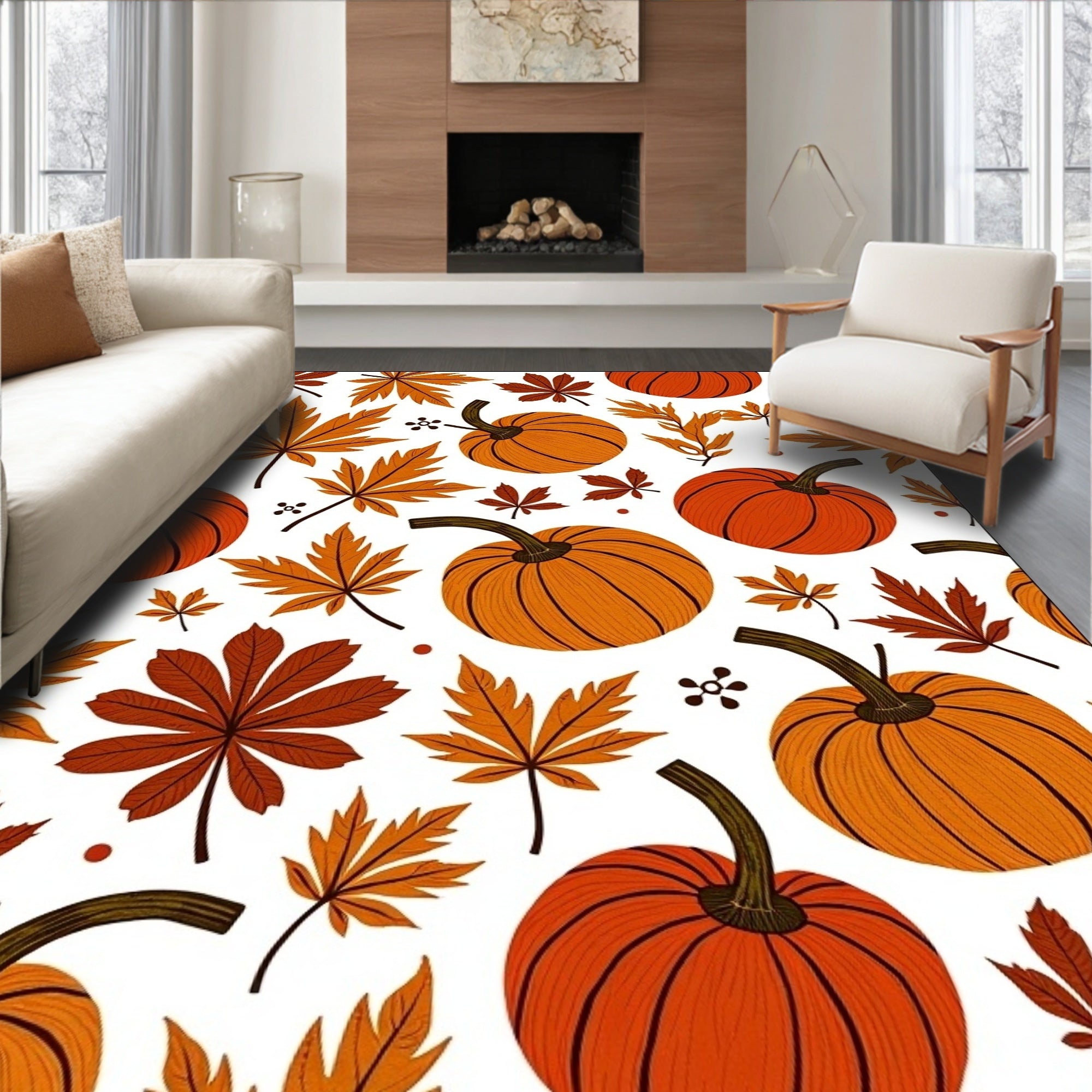 Autumn Pumpkin Maple Leaf Collage Rug