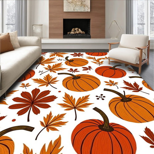 Autumn Pumpkin Maple Leaf Collage Rug