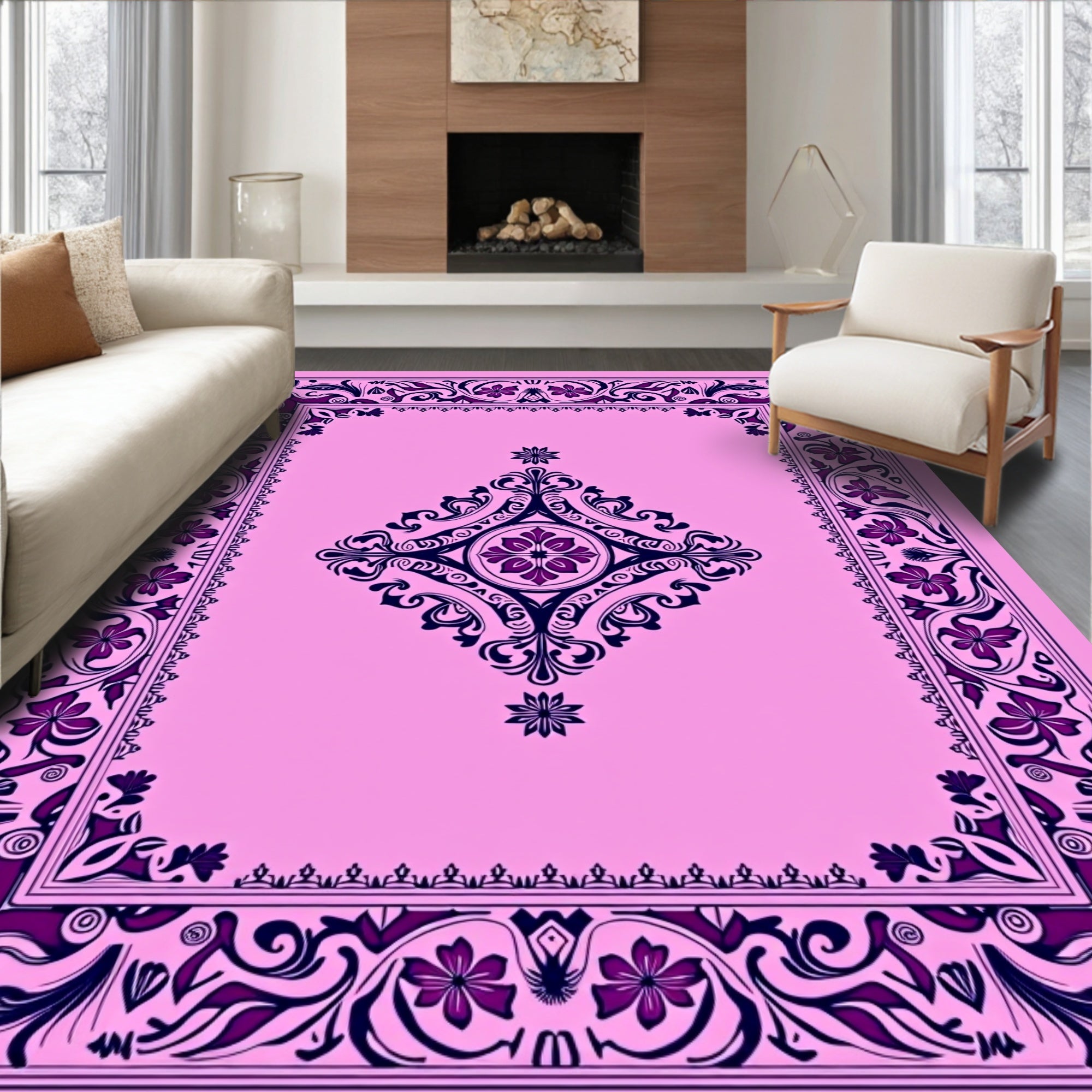 Ornate Floral Diamond Accents Rug