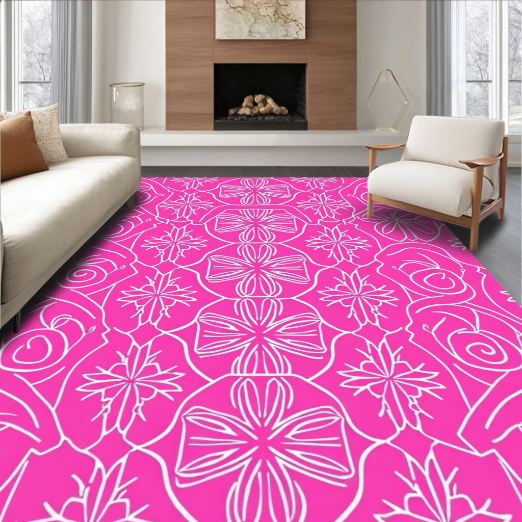 Bright Pink Floral Swirl Medallion Rug